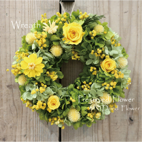 母の日2023 ミモザリース ✿ ドライ・プリザーブドフラワー BOX付き