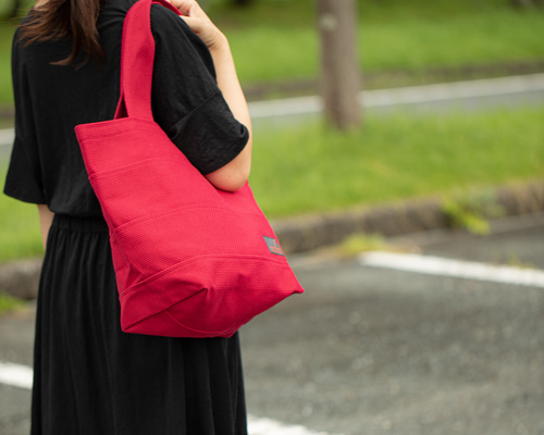 刺し子　刺子　波模様　花柄　バッグ 緑のハンドル付き　リバーシブル　グドゥリー tote40 トート40 刺子織 刺し子 三河木綿 洗えるバッグ トートバッグ
