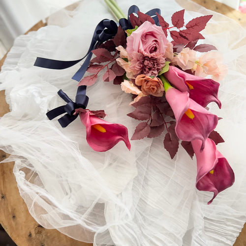 ピンクカラーアームブーケ☆ブートニア ブーケ ほうき星☆ 通販  