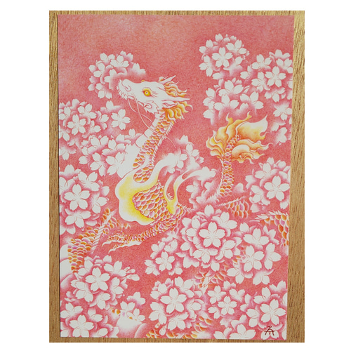 原画 一点物 桜竜 龍 絵画 短冊色紙 ピンク 和風アート 龍の絵2L絹目写真：【桜金龍】 絵画 梅和えみ 通販 8654085｜Creema