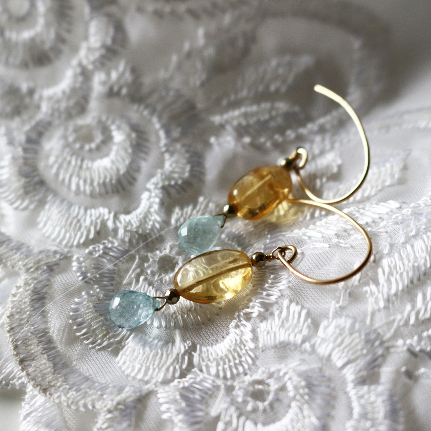 シトリン×アクアマリン・ビジューピアス