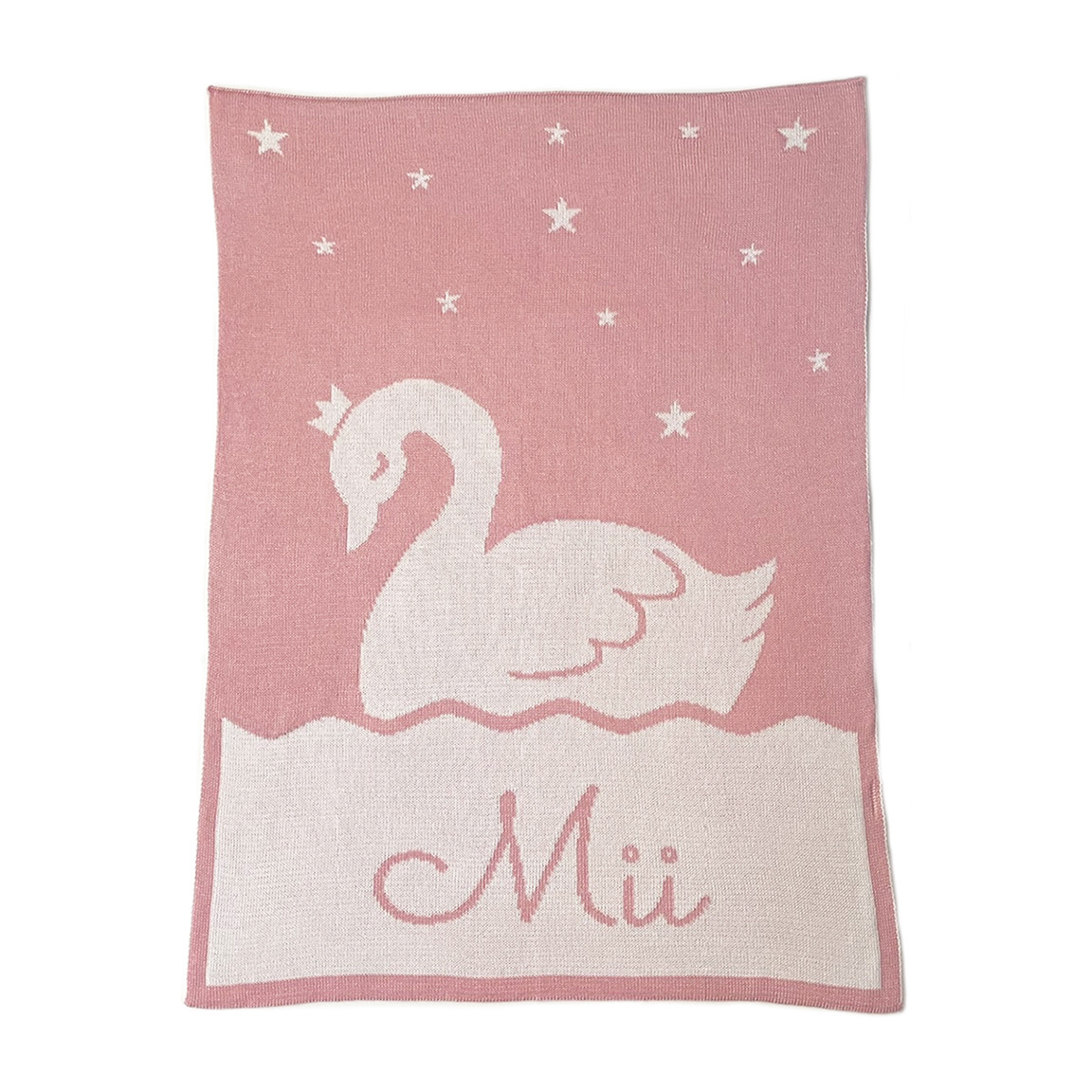 名入れ ブランケット・ スワン /レギュラーサイズ・出産祝い　ニット　ギフト