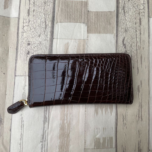 美品 定価58万 クロコダイル リアルレザー 本側 穿孔あり ブラウン系 クロコダイル 財布 ブラウン No8033 シャイニングクロコ
