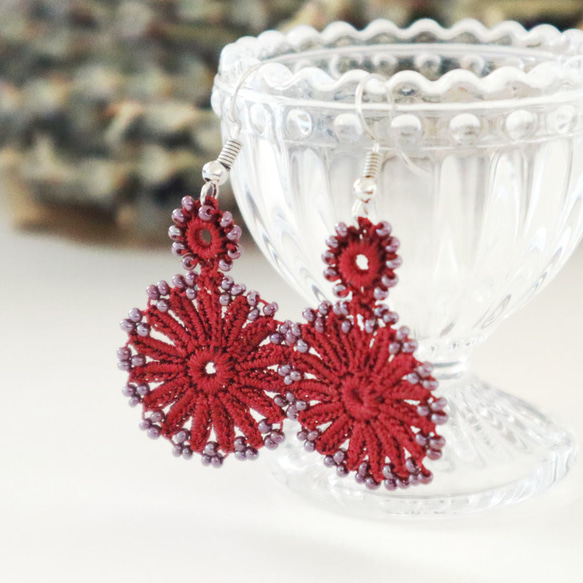 OYA crochet earrings [TAROT] Red Autumn 第1張的照片