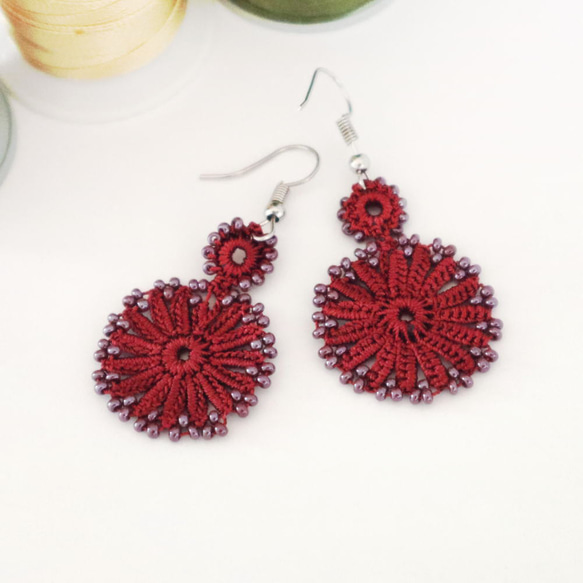 OYA crochet earrings [TAROT] Red Autumn 第2張的照片