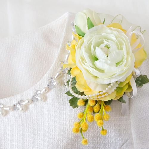 親子ペア2個セット＊男の子＊ラナンキュラスとミモザのコサージュ  