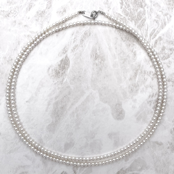 ラウンド本真珠ロングネックレス 3mm ベビーパール 極小粒 80cm 卒園卒業入学結婚 ウエディング 90,120cm 6枚目の画像