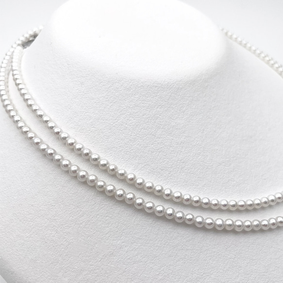ラウンド本真珠ロングネックレス 3mm ベビーパール 極小粒 80cm 卒園卒業入学結婚 ウエディング 90,120cm 3枚目の画像