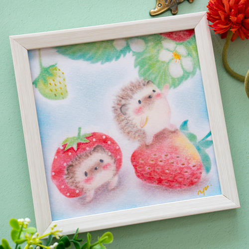 送料無料｜【複製画】「はりねずみのいちご狩り」 パステルアート