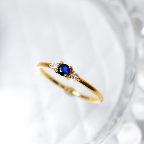 MR63】YG 華奢で優美なサファイア ダイヤモンド リング／K18 重ね付け