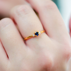 MR63】YG 華奢で優美なサファイア ダイヤモンド リング／K18 重ね付け