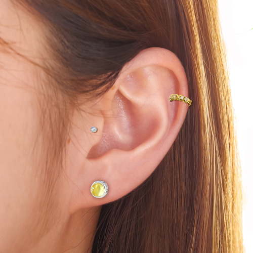 ポジティブカラー イエローメノウ 瑠璃 黄色 天然石 ボディピアス 14G