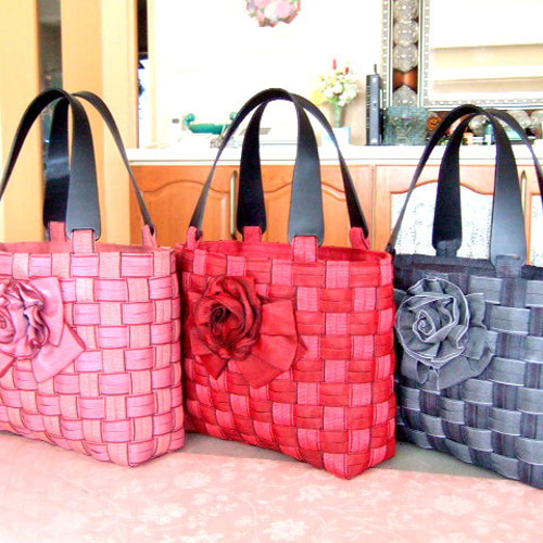 畳縁の箱編みバッグ 畳縁の箱編みバッグ