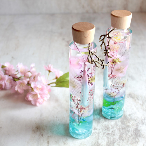 ꫛꫀꪝ✧‧˚ハーバリウム258 ❁Sweet Pinkの桜＆ローズボトル❁