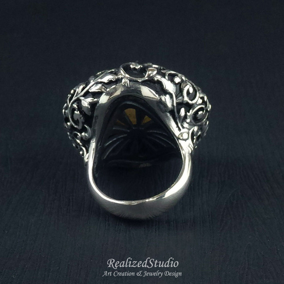 歐風古典唐草紋浮雕戒指 - 香檳灰月光石.S925銀 - 緹坦妮雅系列 第3張的照片