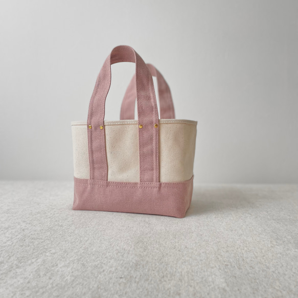 おしゃれなランチバッグ　桜ピンク×生成り ミニトート 1枚目の画像