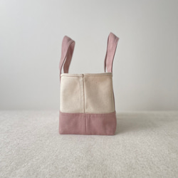 おしゃれなランチバッグ　桜ピンク×生成り ミニトート 2枚目の画像
