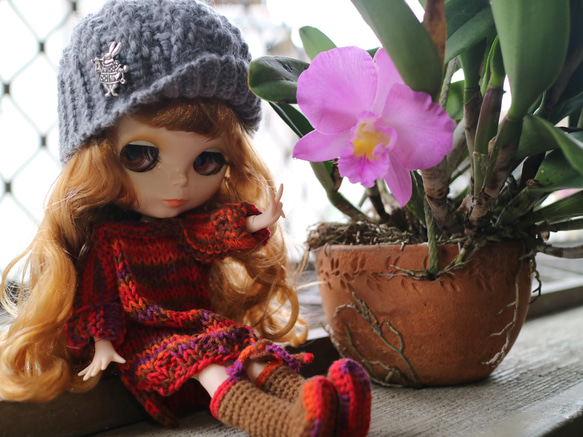 ブライス小さな布製 6 点人形手編み人形ファッション衣類の組み合わせ (毛皮の帽子、長いセーター、ブーツ、小さな下着を含む) 6枚目の画像