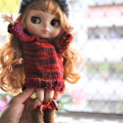 ブライス小さな布製 6 点人形手編み人形ファッション衣類の組み合わせ (毛皮の帽子、長いセーター、ブーツ、小さな下着を含む) 9枚目の画像