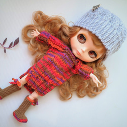ブライス小さな布製 6 点人形手編み人形ファッション衣類の組み合わせ (毛皮の帽子、長いセーター、ブーツ、小さな下着を含む) 7枚目の画像