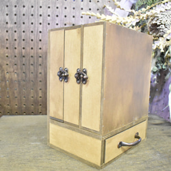 ３連ボックス扉 アクセサリー収納ケース ウォルナット色 2枚目の画像