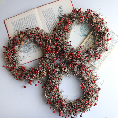 ドライフラワー】野バラの実のリース ◇大人気の赤い野バラの実の