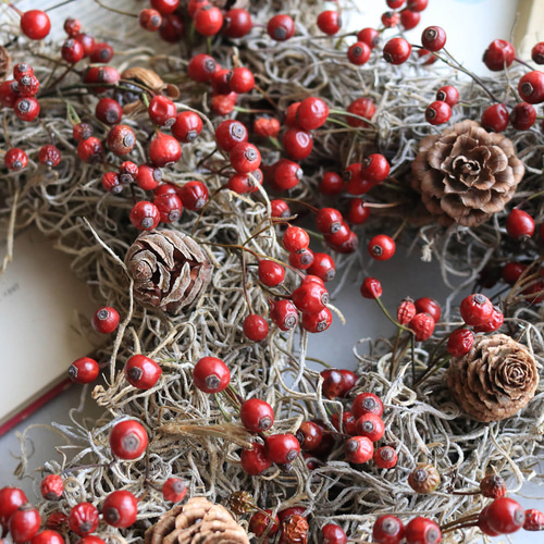 ドライフラワー　リース　真っ赤な実のリース　野ばらの実　クリスマス　ベル選択 ドライフラワーリース真っ赤な実のリース野ばらの実クリスマス