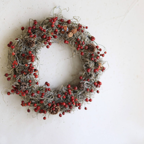 ドライフラワー】野バラの実のリース ◇大人気の赤い野バラの実の