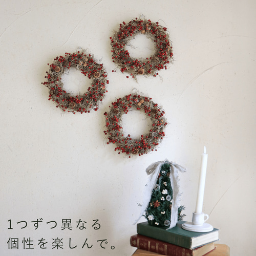 ドライフラワー】野バラの実のリース ◇大人気の赤い野バラの実の
