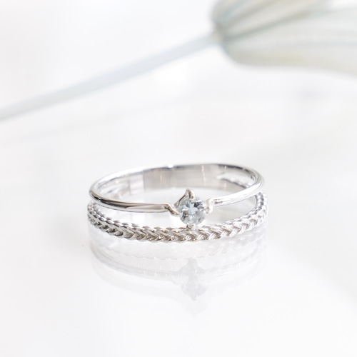 3月誕生石】天然石アクアマリンと繊細な編みこみ2連 / 重ね付け