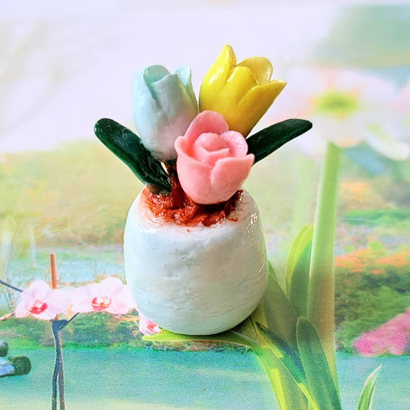 七宝　花絵　チューリップ　オブジェ　置物　インテリア　工芸品　美術品　A1705 zs423788_1.jpg