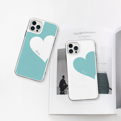Big Heart♡ターコイズブルー　強化ガラスケース　iPhoneケース 1枚目の画像