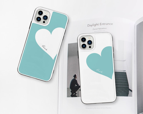 新作☆ターコイズブルーハートに名前が入れられるスマホケース Big Heart♡ターコイズブルー 名入れ/iPhoneケース/Xperia