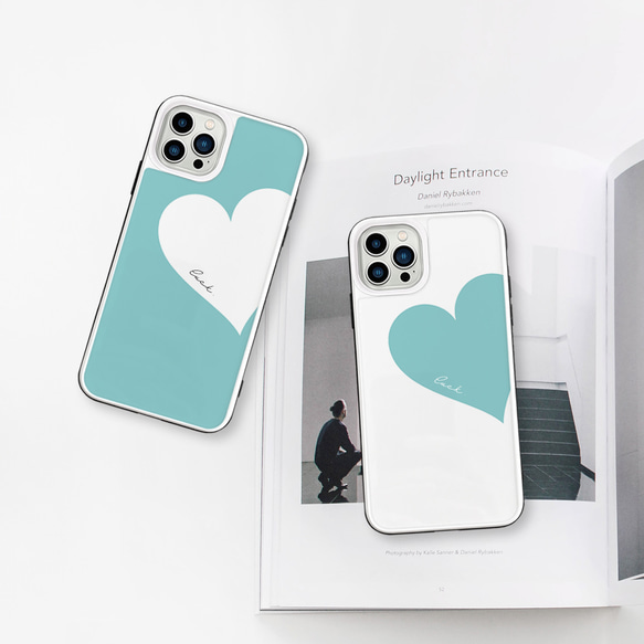 Big Heart♡ターコイズブルー 強化ガラスケース iPhoneケース