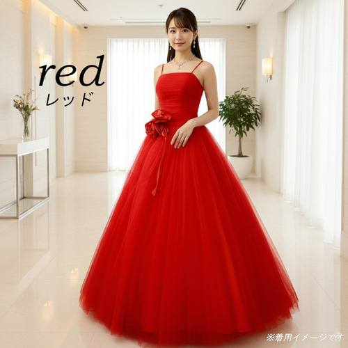 カラードレス ネイビー オレンジ 赤 ラベンダー 肩紐 コサージュ付き