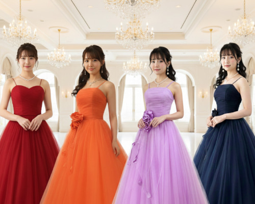 カラードレス ネイビー オレンジ 赤 ラベンダー 肩紐 コサージュ付き