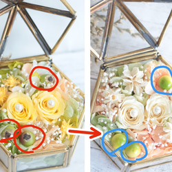 【カラーオーダーOK】“シャンパン＆ピンクホワイト”のテント型アンティークガラスケースのリングピロー（S） 7枚目の画像