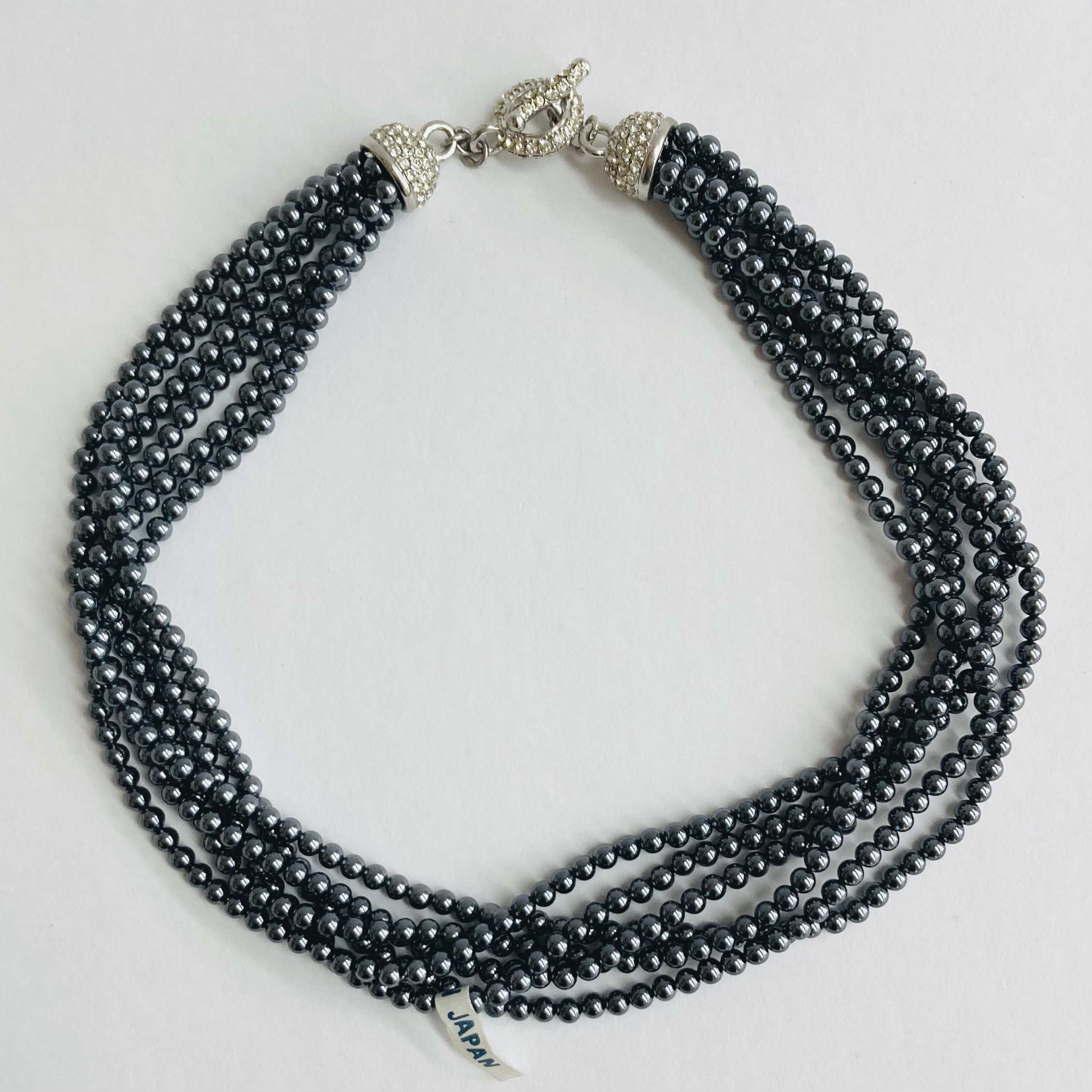 ガラスパール6連ネックレス/4mm約45cm/ガンメタル/R/made in japan/vintage