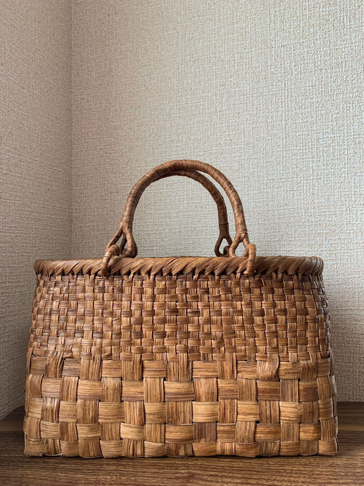 山葡萄　山葡萄籠バッグ　手編み　山葡萄かごバッグ　市松編み　内布あり