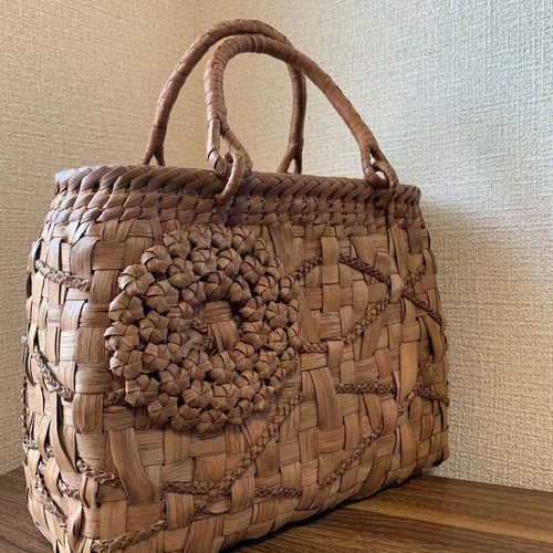 山葡萄 山葡萄カゴバッグ 内布付き 山葡萄籠バッグ 乱れ編み、花