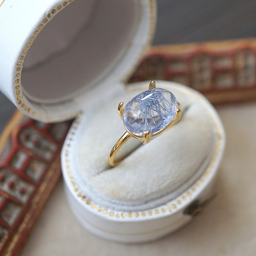 希少石【10×8】デュモルチェライトインクォーツRing〈18kgp