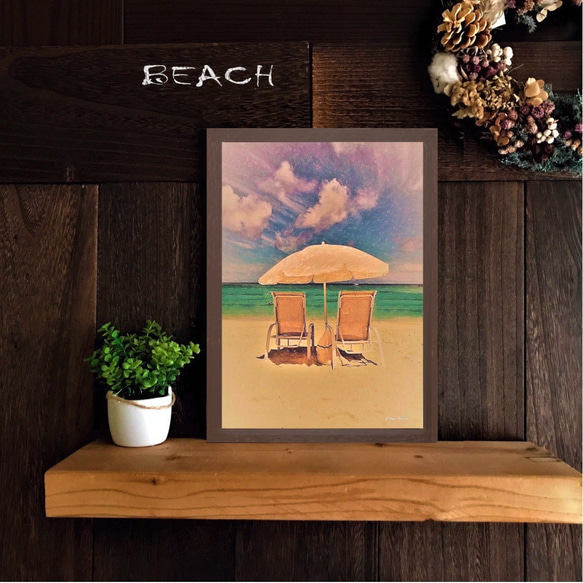 送料無料】南国の風景☆BEACH No.205 フレーム付 A4サイズ 写真
