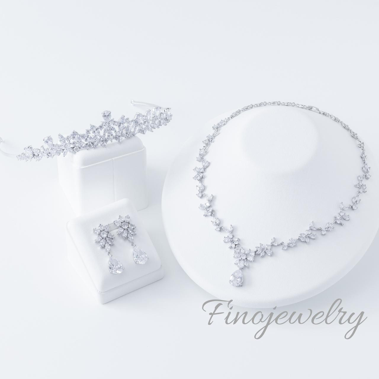 ＃ブライダル #ティアラ #ネックレス #ピアス #イヤリング P013N008T006  ジルコニア ヘッドドレス 揺