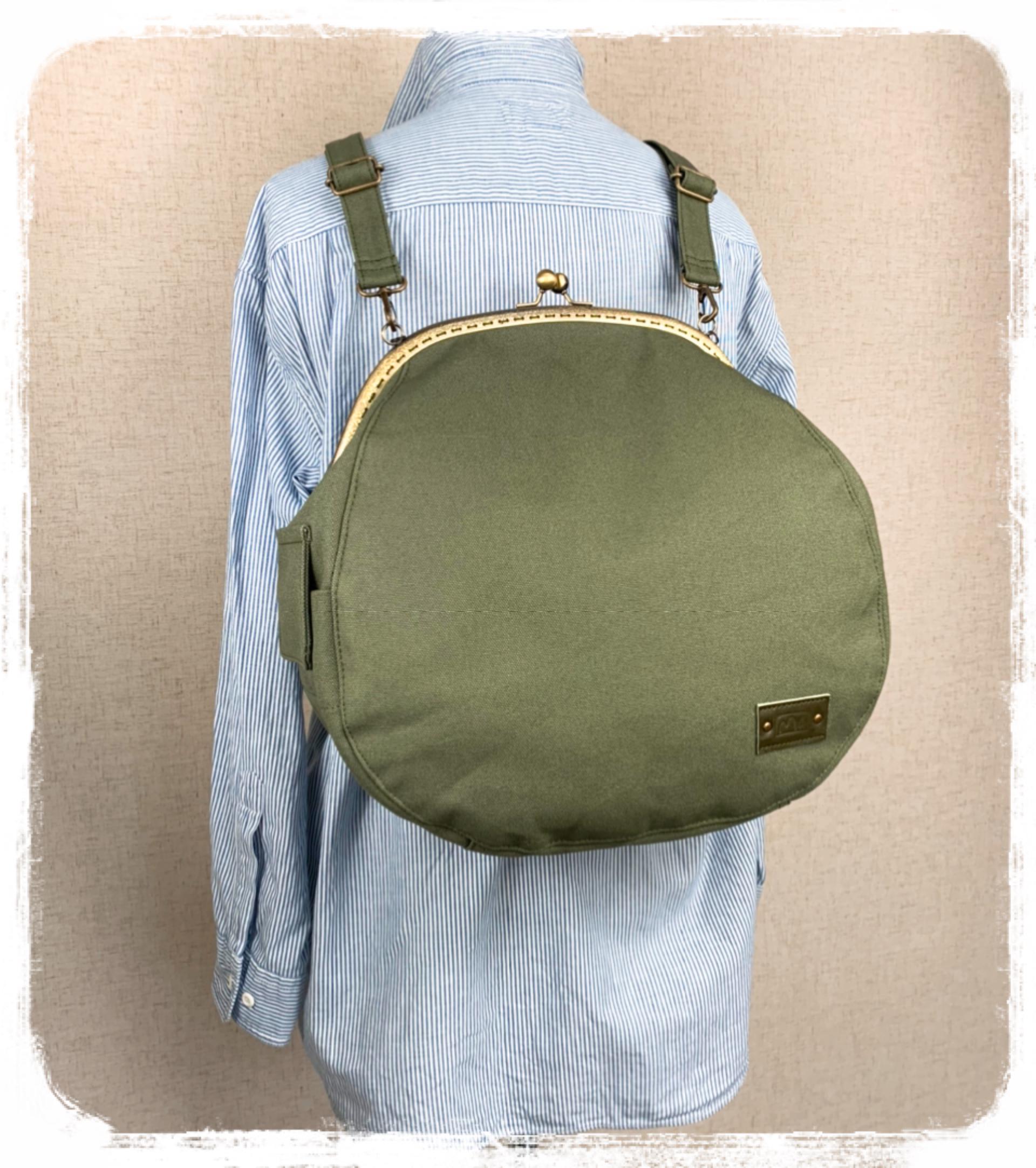 6.受注制作/送料込 帆布がま口リュック&ショルダー  背中で口が開き放しになりづらい！なで肩さんも大丈夫！