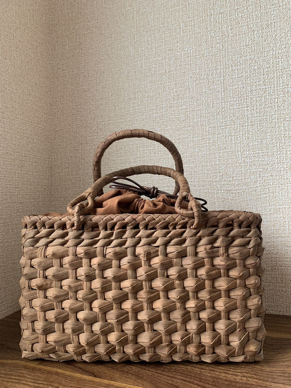 国産山葡萄 山葡萄かごバッグ 手作り 籠バッグ ダイヤモンド編み