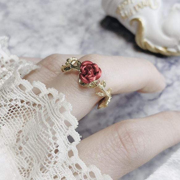 薔薇園のリング / 病みかわいい 地雷系 量産型 ゴシック ゴールド  おしゃれ ブランド リング 指輪 調整可能 5枚目の画像