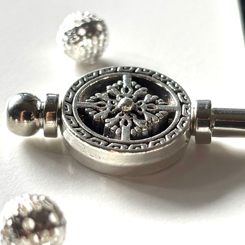 かんざし エスニック透かし十字架のコインビーズ シルバー 一本簪