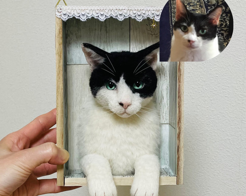 羊毛フェルト猫　フレーム　リアル可愛いブリティッシュロングヘア　壁掛け 愛猫フレーム猫 オーダー猫 羊毛フェルト 羊毛フェルト猫 額縁猫