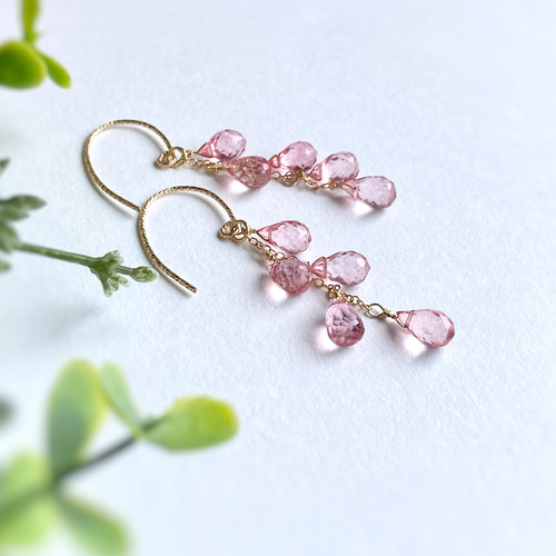 Spring dream 14kgf 宝石質 ピンクトパーズAAA の耳飾り 春の夢  