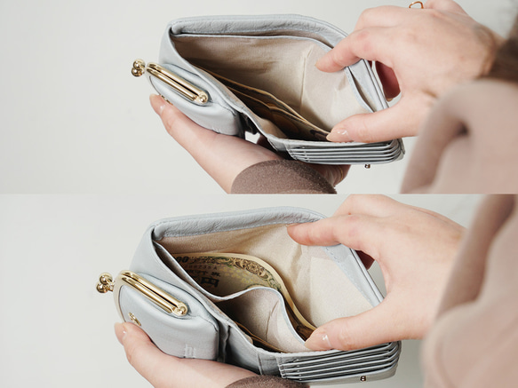 【刻印可】小銭が取り出しやすい　がま口二つ折り財布　フェルモ　MH1372 9枚目の画像